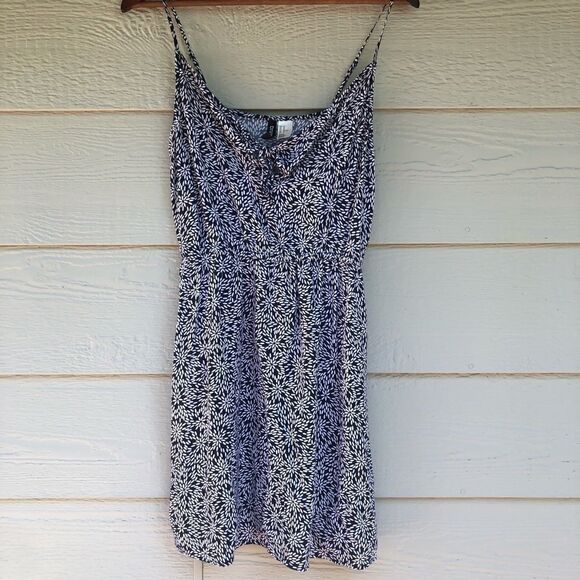 H&M y2k tie front Dress Spagheti Strap slip summer sun beachy navy blue print 10 - Picture 4 of 13